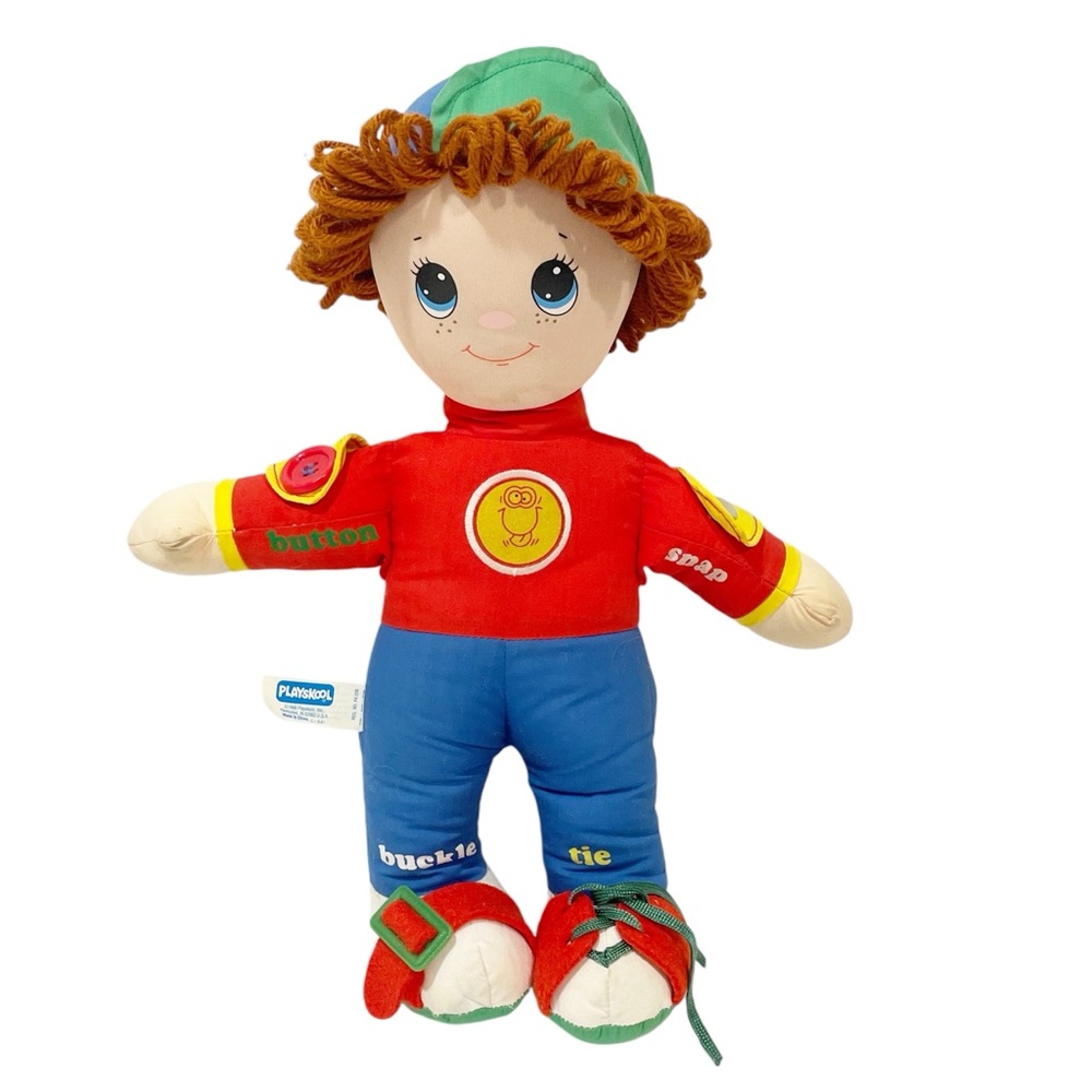 Vintage PLAYSKOOL 1988 Dapper Dan Activity Plush‎ Doll Button Snap Tie Buckle
